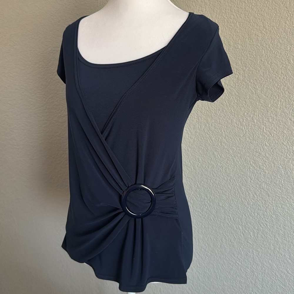 Jason Maxwell Black Wrap Blouse with Short Sleeves - Picture 4 of 7